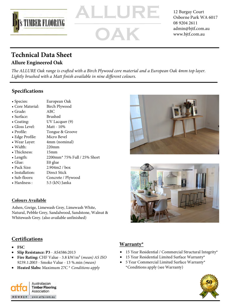 Allure Oak Technical Data Sheet